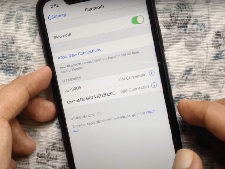 Picture of bluetooth settings on iphone