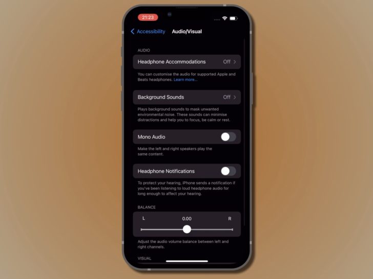 Photo of audio/visual balance setting in iphone