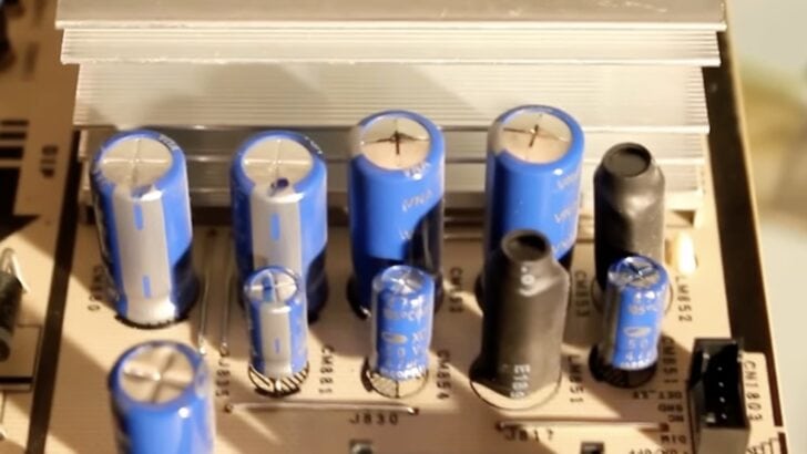 Photo of swollen capacitors inside samsung tv 
