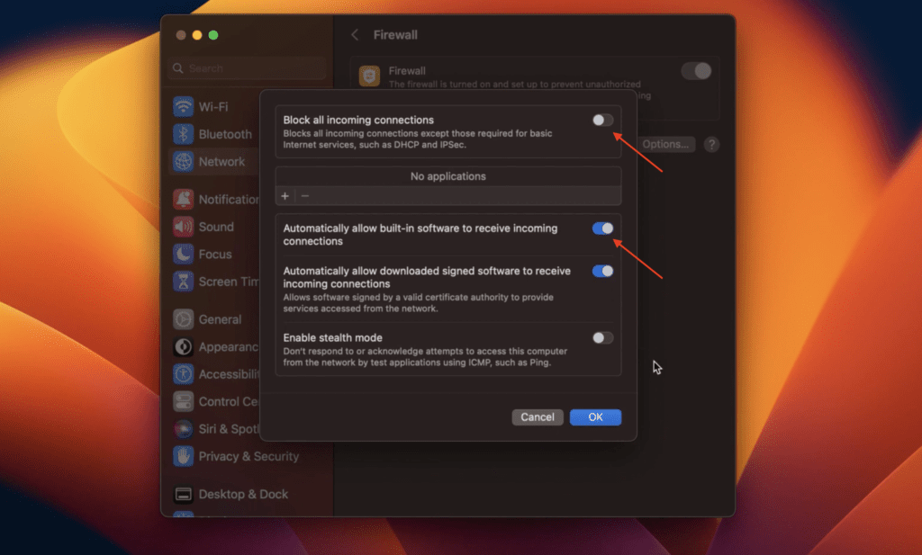 Photo of Firewall Settings in a Macbook