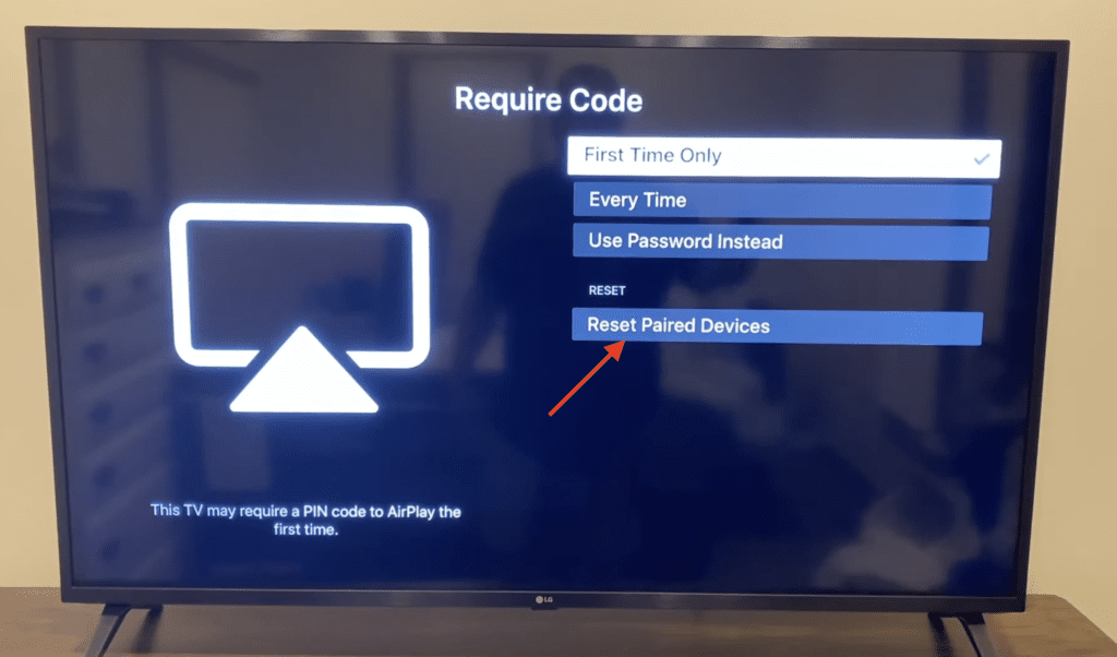 Photo of Reset Paired Devices option in LG TV AirPlay settings