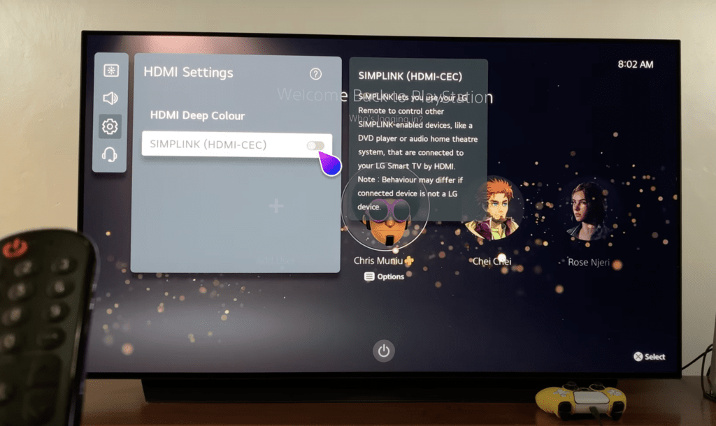 Photo of the SIMPLINK (HDMI-CEC) feature under the HDMI Settings of an LG TV