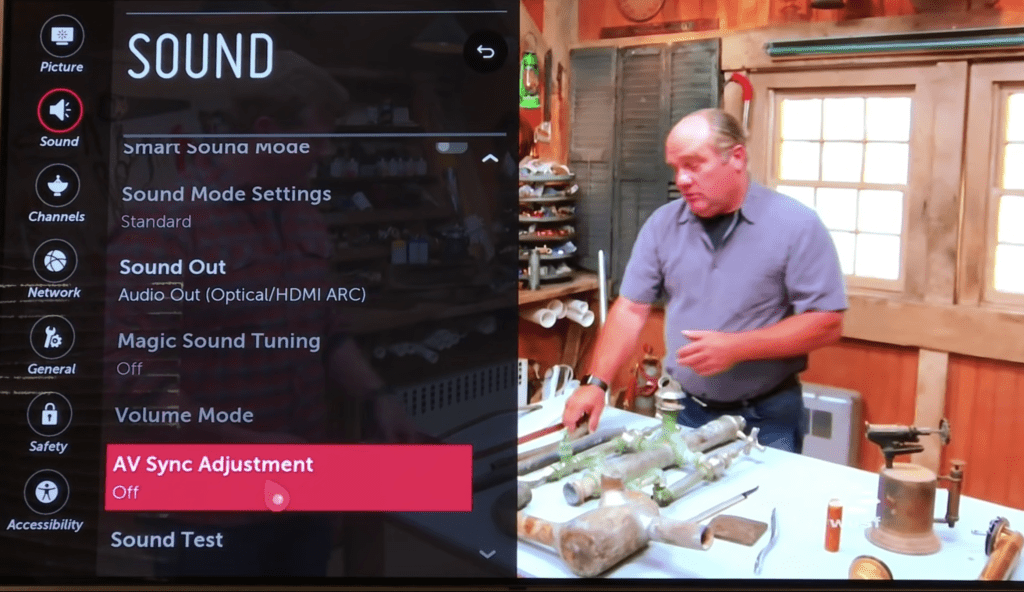 Photo of the AV Sync Adjustment function on an LG TV