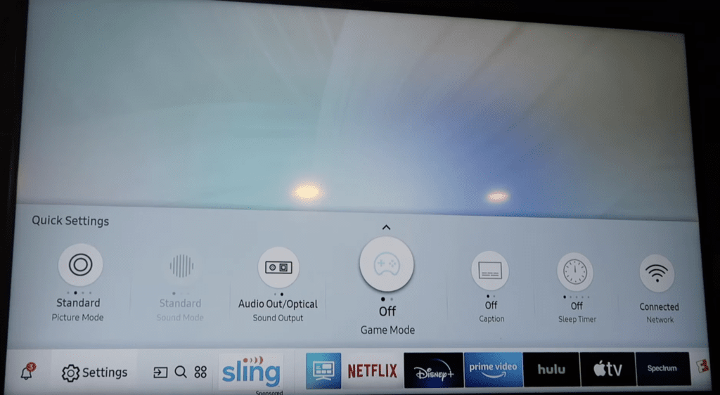 Photo of a Samsung TV with Game Mode turned off
