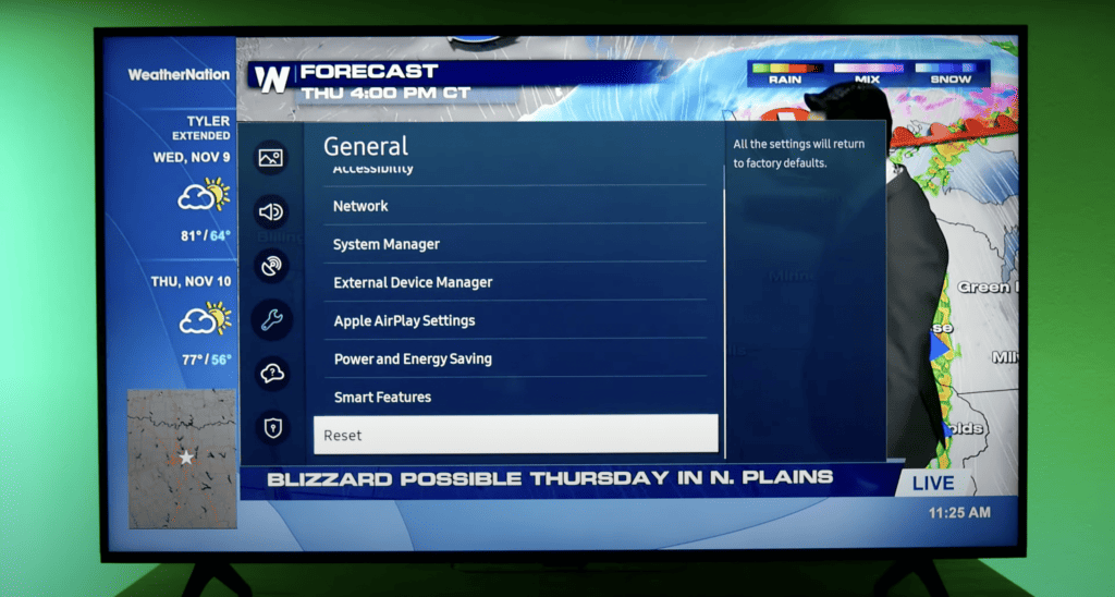 Factory reset the Samsung TV