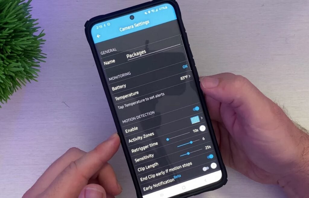 Settings in the Blink Camera app