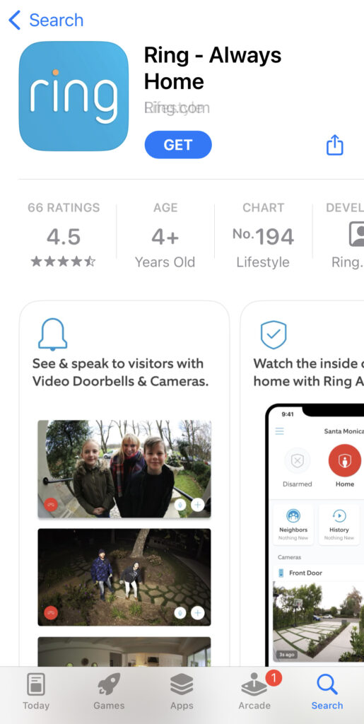Ring app on showing in Appstore