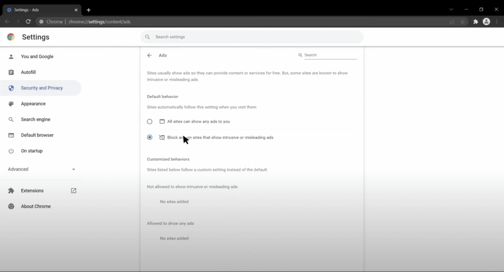 Disabling ad-blocker on Google chrome