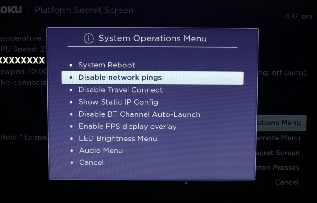 Disable network pings flashed on a screen