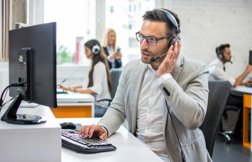 Technical support operator on a call