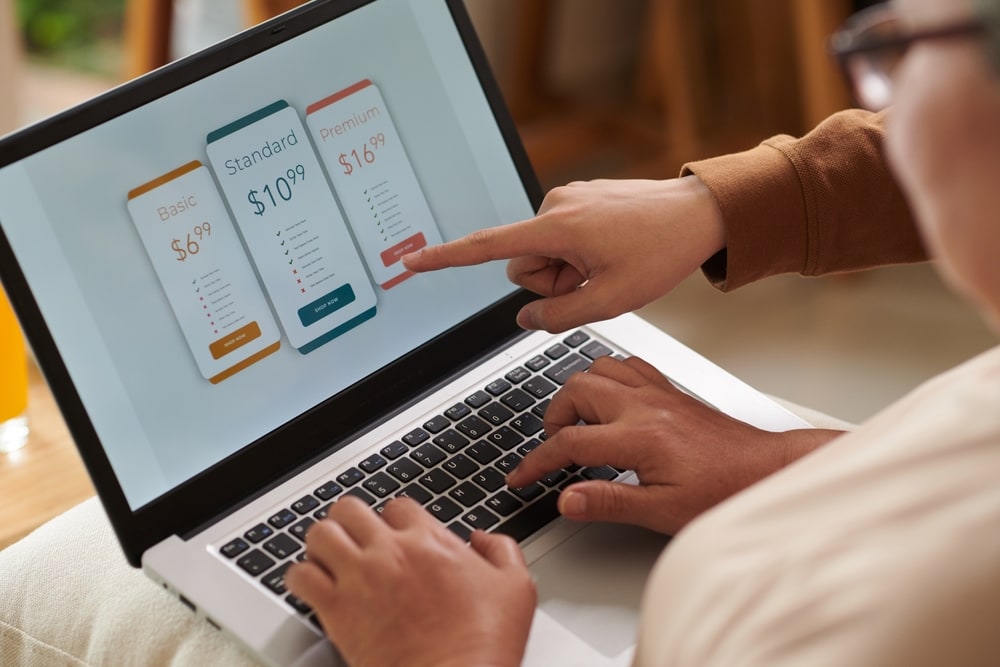 Choosing a subscription plan on a laptop