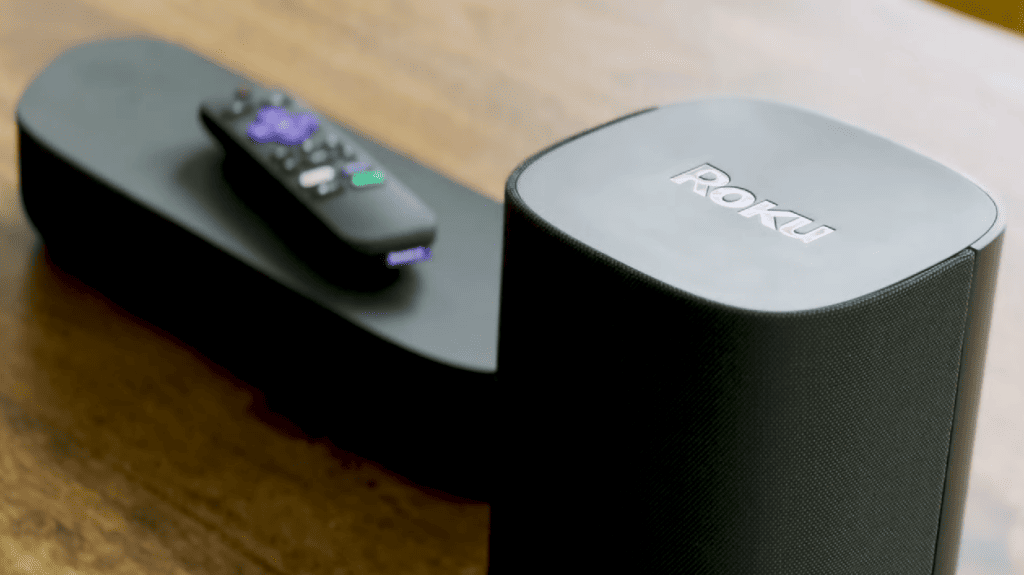 Roku soundbar on a wooden table